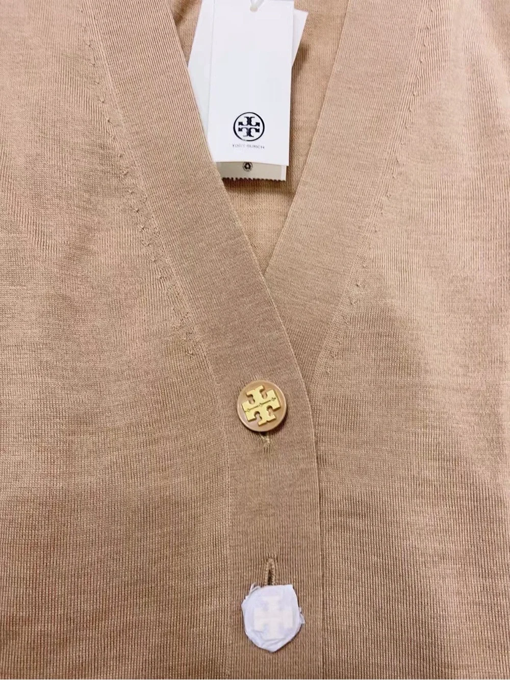 NWT Tory Burch Simone Camel Brown V‑Neck Button Cardigan
